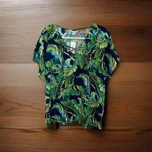 Tommy Bahama Women's Lovely Lanes SS Island Navy Top Blouse Large NWT Tropical